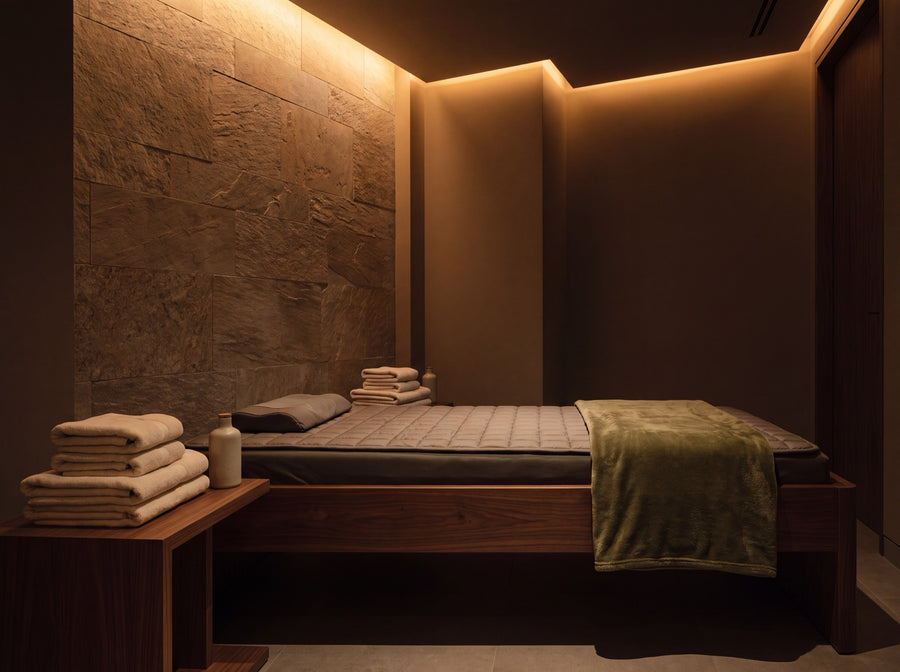 PEMF therapy bed in a serene private wellness suite